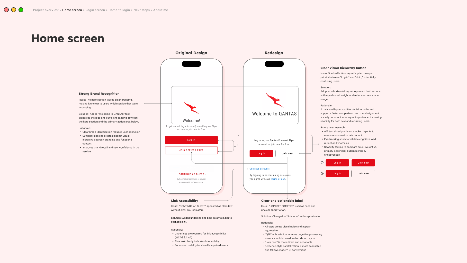 Qantas mobile login experience